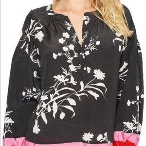 Black and white with pink/red trim blouse - size M Joie